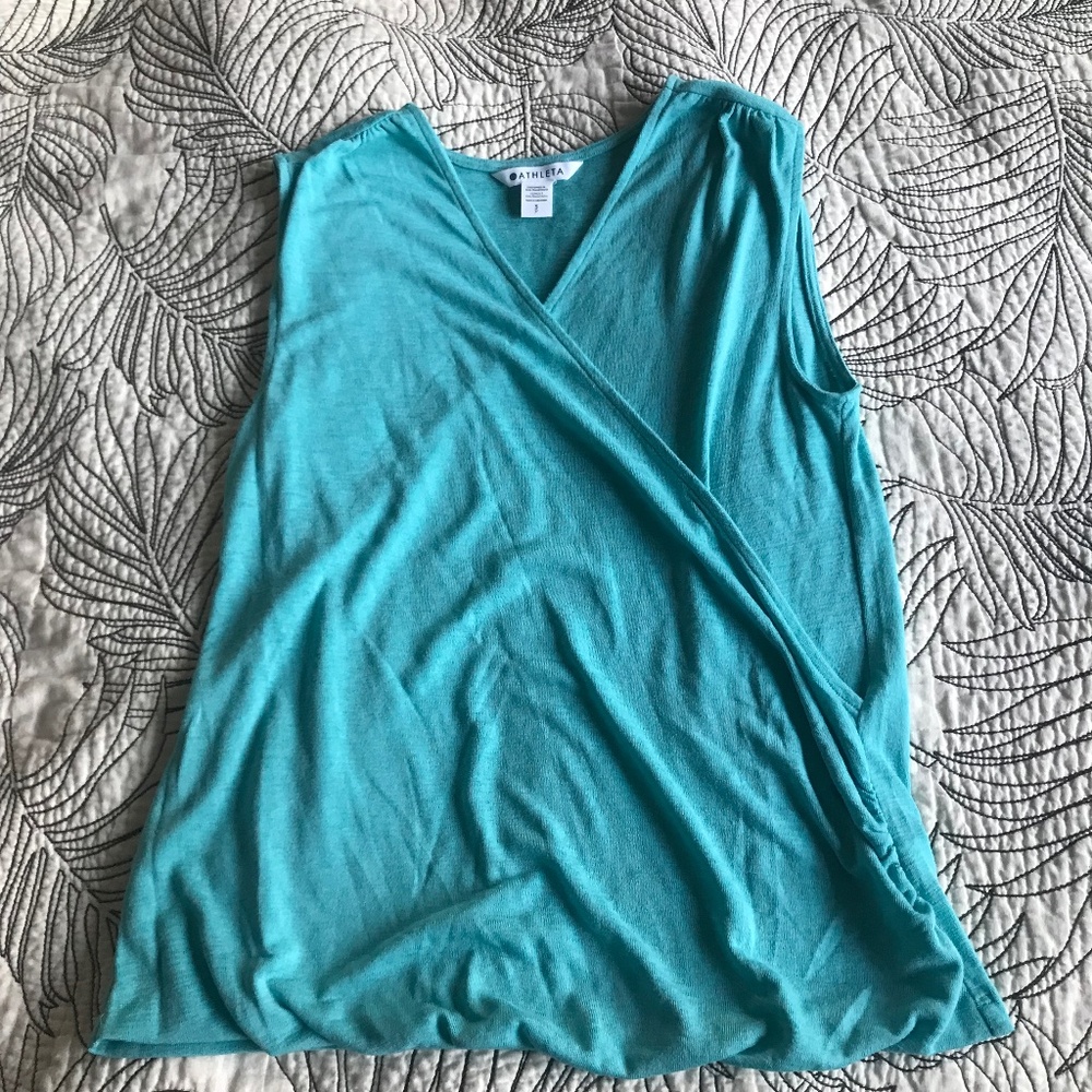 Athleta Tank Camisole Small Breezy Wrap turquoise aqua modal blouson active wear